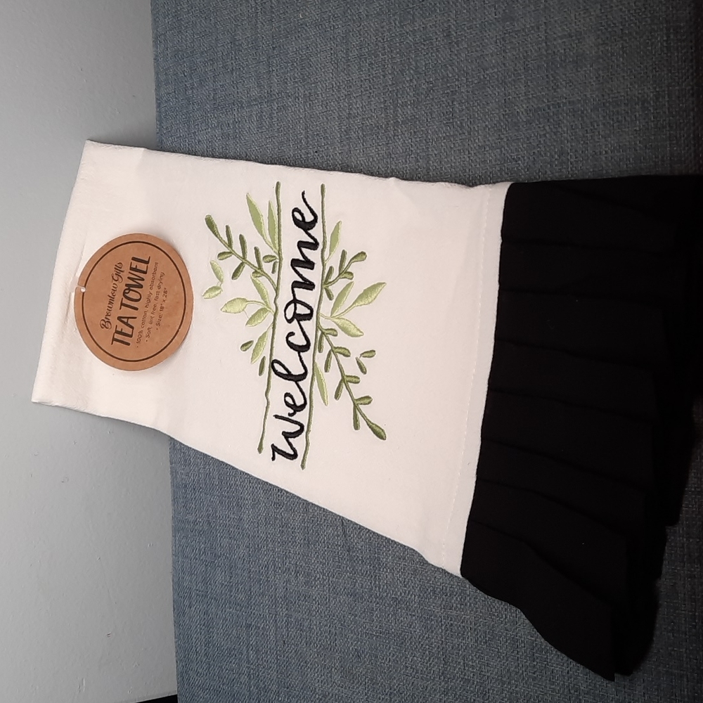 Kitchen Dish Towel Pretty Leaves Welcome Embroidered Cotton Tea Fingertip Decor